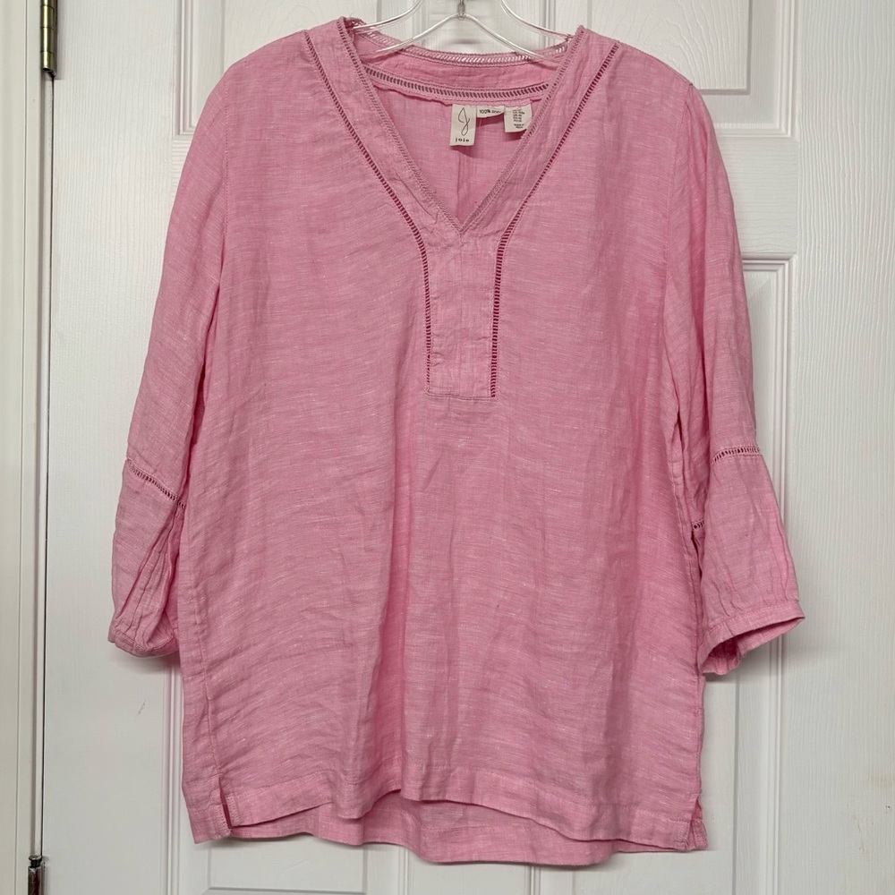 Joie 100% Linen Pink V-neck Tunic Top Sz M